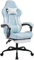 Ergonomic Gaming Chair with Footrest Blue Gaming Chair for Adults Girls Women Video Game Chairs with Wheels &amp Lumbar Support 300 LBS Capacity (Blue)
