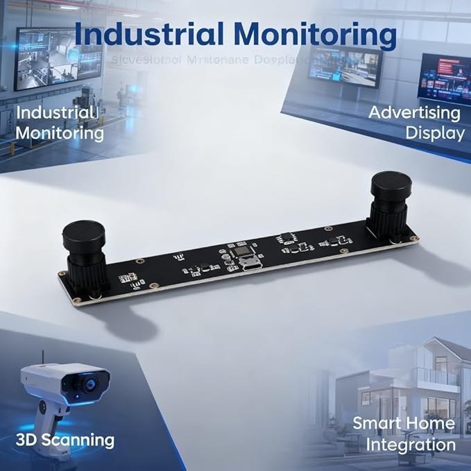 4MP Dual Lens USB Camera Board 1080P 3D VR Distance Measurement Module 72° Viewing Angle - High Definition Depth Sensing Plug and Play USB Compatibility Industrial and Embedded