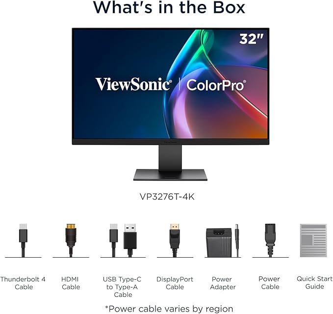 ViewSonic VP3276T-4K 32 Inch 4K UHD IPS Docking Monitor with Thunderbolt 4 Advanced Ergonomics 100% sRGB Rec 709 Pantone Validated USB C HDMI and DisplayPort Inputs for Home and Office