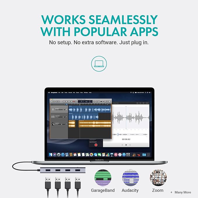Movo UMX-1 USB Microphone Hub – 4-Port Powered USB Interface for Podcasting &amp Streaming Mics – Low-Noise High-Speed