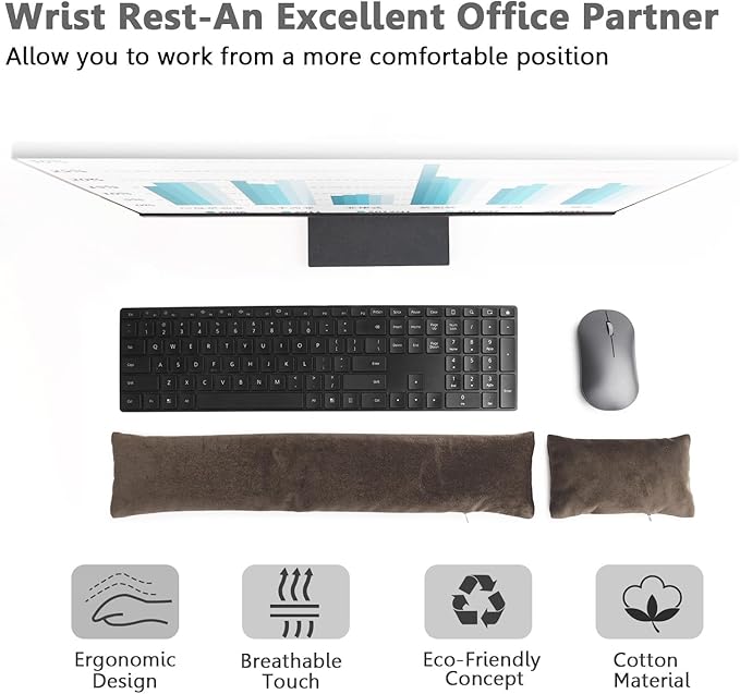 Keyboard Mouse Wrist Rest Bean Bag Set Ergonomic Wrist Rest for Keyboard and Mouse Filled Ergo Beads for Laptop Desktop Computer (Dark Brown)