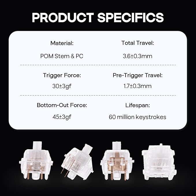 EPOMAKER x LEOBOG Keyboard Switches Set for Mechanical Gaming Keyboard 100 Pcs Linear/Tactile Switch Set Factory Lubed 5-Pin Switch with POM Stem Compatible with MX Keycaps (Icesoul Tactile)