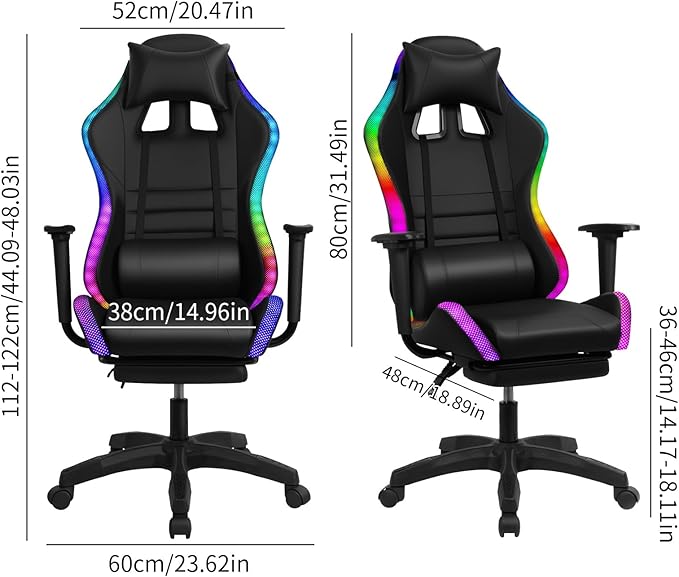 YOXIER Gaming ChairsGaming Desk Chair with Retractable Footrest350lbs Load Capacity Ergonomic Gaming ChairGaming Computer Chair with Two Bluetooth Speakers Multiple LED Light Modes Game Chair for