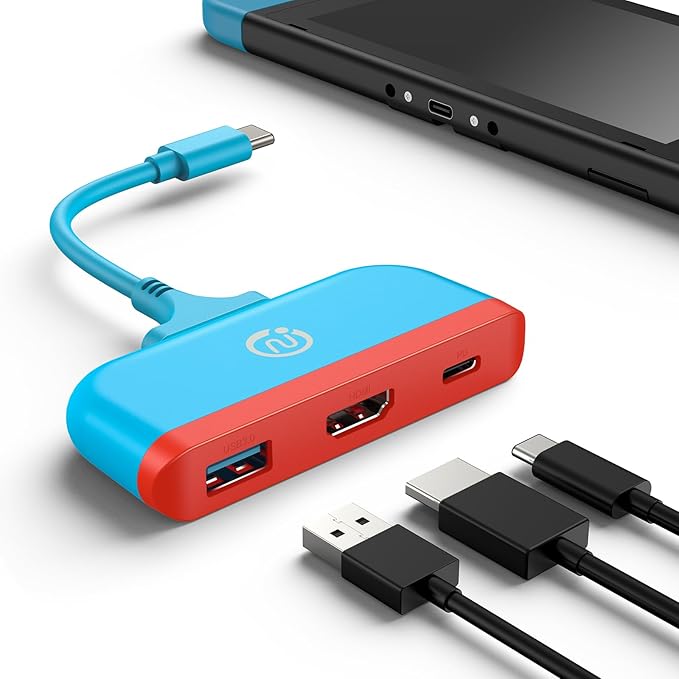 NEWDERY Switch Dock Switch Portable Docking Station with 4K HDMI 100W PD Port USB-C to USB-A Converter 5Gbps Compatible with Switch OLED/Steam Deck/Samsung DeX