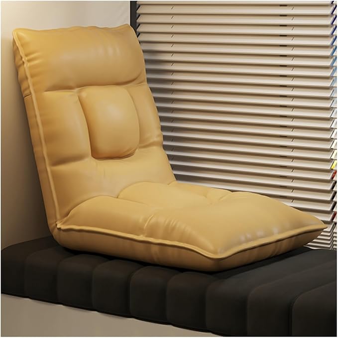 Folding Floor Chair 5-Position Adjustable Meditation Chair with Back Support Portable Floor Seat Lounge Sofa Chair for Reading TV Watching(Yellow)