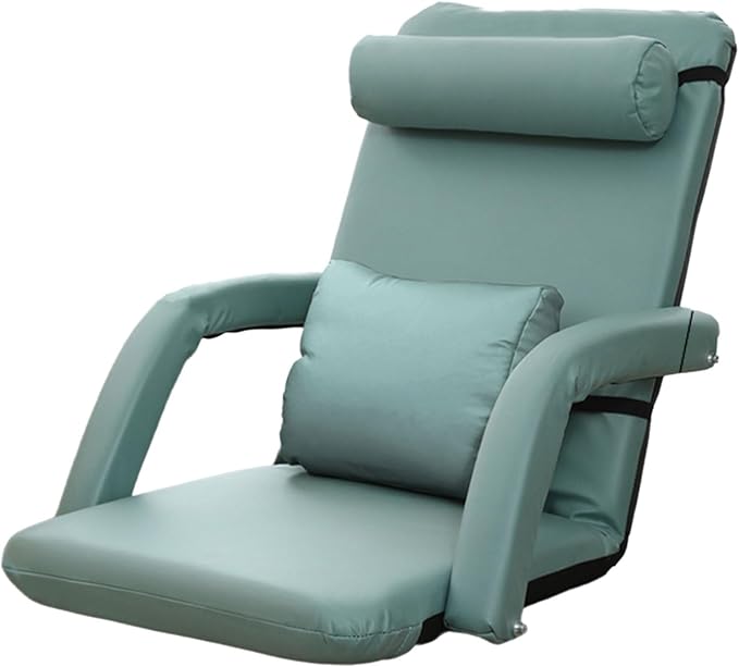 Gaming Floor Chair with Arms Backrest 6 Adjustable Positions Indoor Chaise Lounger Bed Clean with One Wipe with Headrest and Lumbar Support Multi-Color(Green)