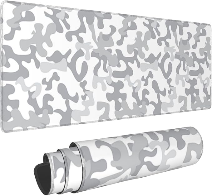 Large Mouse Pad White Camo Arctic Military Camouflage Costume Gaming Mouse Pad Desk Pad Extended Non-Slip Rubber Base Mice Pad for Gamer Office &amp Home 31.5 X 11.8 Inch