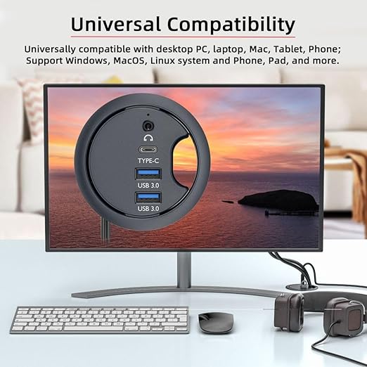 ChenYang USB 3.0 Flush Mount Desktop HUB2 USB 3.0 Port/1 USB C Port HUB Grommet Hole 2.36(60mm) with 3.5mm Audio Port