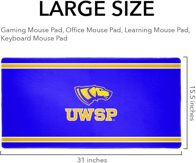 Wisconsin Stevens Pointers Primary Logo Stripes Large Gaming Mouse Pad Desk Mat with Stitched Edges Non-Slip Base for Gamer Home and Office 31.5 x 15.7