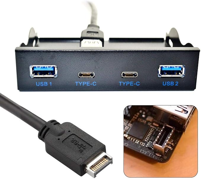 JSER USB 3.1 Front Panel Header 19Pin to USB-C &amp USB 3.0 HUB 4 Ports Front Panel Motherboard Cable Compatible for 3.5 Floppy Bay