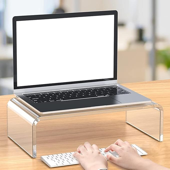 Acrylic Monitor Stand Small Computer Heightening Riser with Neck Support Office Laptop Base for Desk Workstation