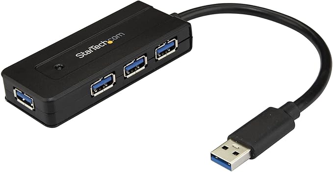 StarTech.com 4 Port USB 3.0 Hub SuperSpeed 5Gbps with Fast Charge Portable USB 3.1 Gen 1 Type-A Laptop/Desktop Hub - USB Bus Power or Self Powered for High Performance Mini/Compact (ST4300MINI) Black