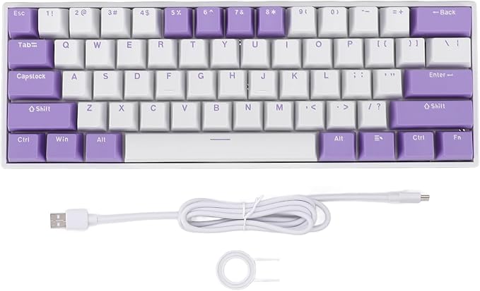 Zunate 61 Keys Red Switch Mechanical Gaming Keyboard RGB Backlit USB C Wired Gaming Keyboard for PC Laptop with White Shell and Blue and White Keycaps for Systems