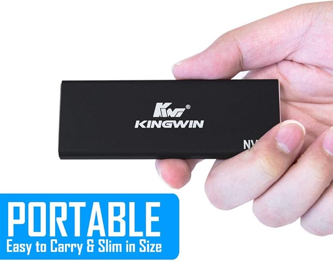 Kingwin M.2 SSD NVMe External Enclosure 10Gbps USB 3.1 Gen 2 M-Key to USB C Solid State Drive Adapter PCIe USB 3.0 USB C Cables Fit Size 2230/2242/2260/2280 Aluminum KM-U3NGFF-NVE