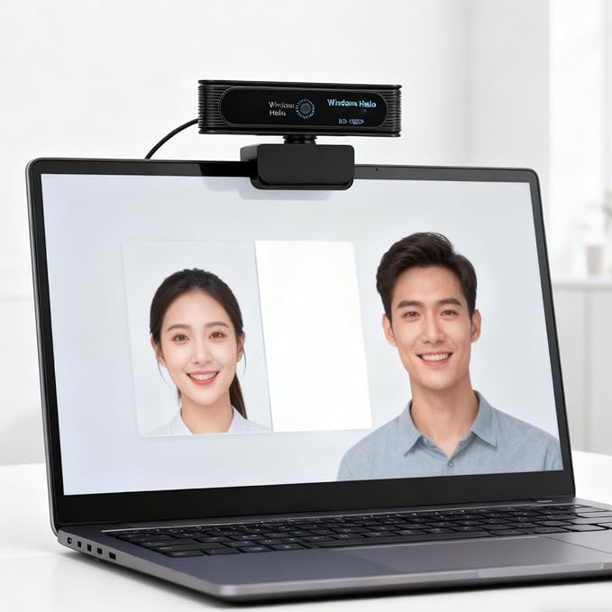 1080P FHD Facial Recognition Webcam 120 Wide Angle Lens with Built in Mic Auto Light Correction Fixed Focus Plug and Play USB Webcam