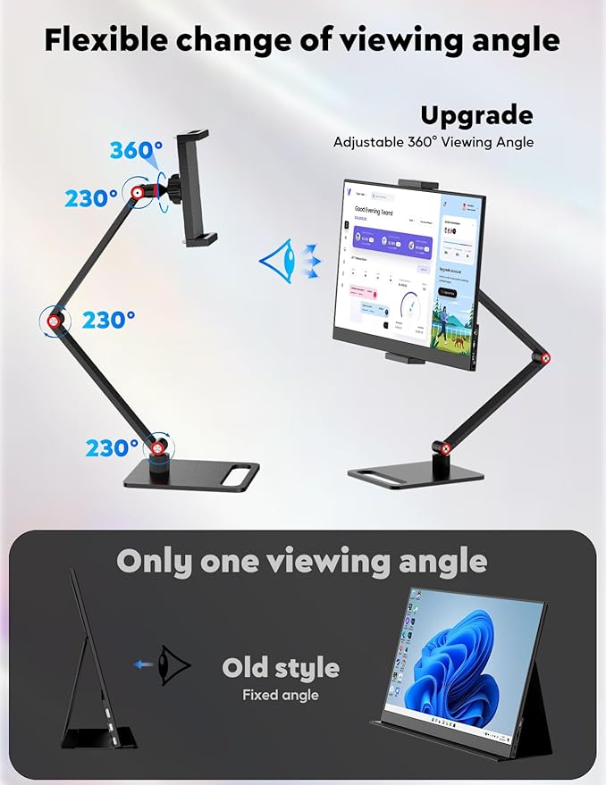 15.6” Portable Monitor with Adjustable Stand 1080P FHD IPS Screen Extender Laptop Stand &amp Smart Cover Included Ultra Slim Travel Monitor with Eye Protection Plug and Play for Laptop/PC/Mac