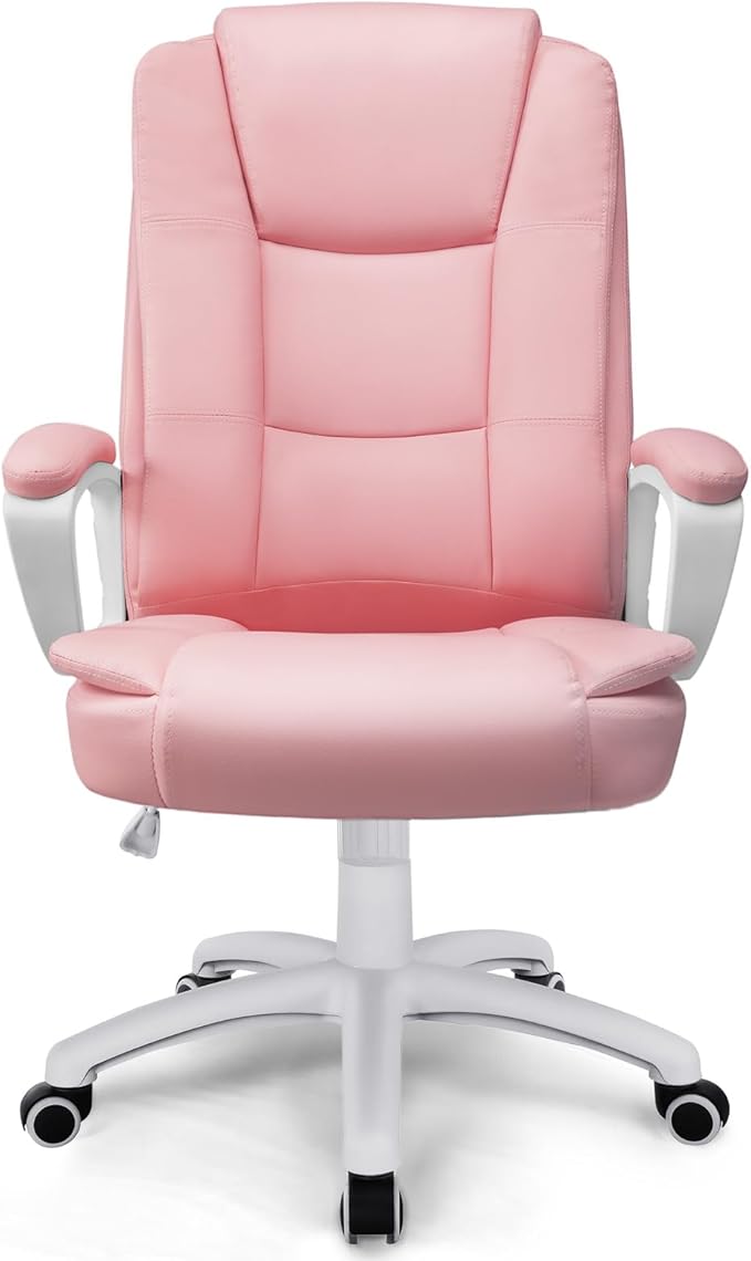 OFIKA Home Office Chair Ergonomic Desk Chair Adjustable Task Chair for Lumbar Back Support Computer Chair with Rolling Swivel and Armrest Modern Executive High Back Leather Chairs (Pink)