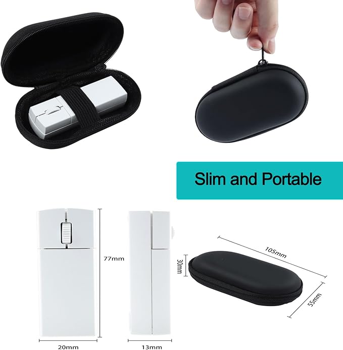 Ultra Small Bluetooth Wireless Mouse Dual Mode (BT+2.4G) Noiseless Rechargeable (with Mouse Case) 1200 DPI Slim and Portable Mini Travel Cordless Mice for PC Computer Laptop (White)