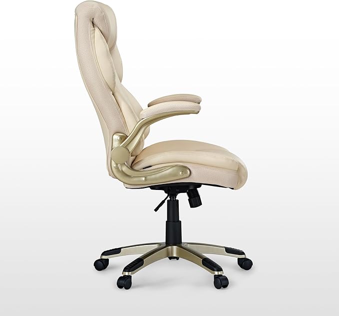 EUREKA ERGONOMIC Galene Executive Office Chair Flip Up Arm Rest Ergonomic Desk Chair Faux Leather Computer Chair High Back Office Chair with Headrest Home Office Desk Chairs with Wheels Beige