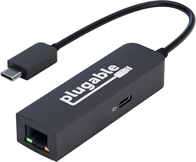 Plugable USB C to Ethernet Adapter 2.5Gb with 100W USB-C PD Charging 2.5 Gigabit Type C USB Ethernet Adapter for Windows MacBook Chrome iPad Surface XPS Thunderbolt 4 USB4 (USBC-E2500PD)