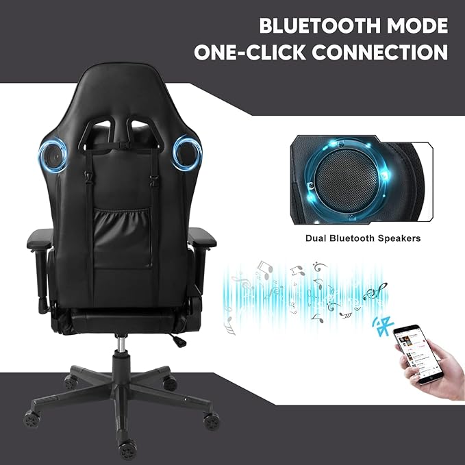 LED RGB Gaming Chair with 7-Point Massage and Speakers Ergonomic Computer Desk Chair Video Gaming Chair with Footrest Adjustable Reclining Gamer Chair High Back PU Leather Office ChairRed