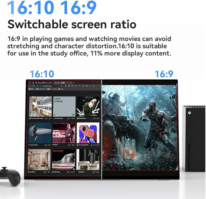 EHOMEWEI R13 Pro 15.6 4K 16:10 Portable Monitor with 3840 x 2400 High Resolution 1000g Lightweight with Screentouch Functionality Gaming Display and Digital Art Work Portable Monitor
