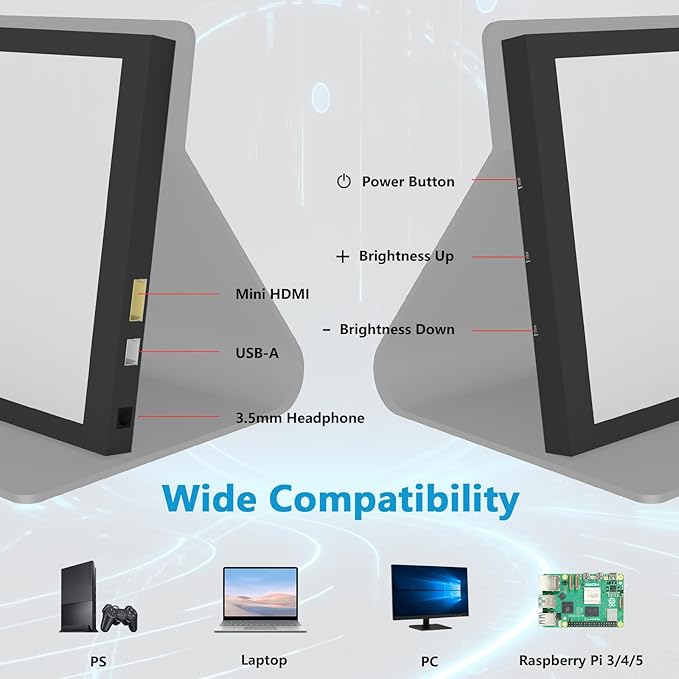 7 Inch Mini Monitor HDMI Portable Monitor 1024×600 LCD Screen 178° View Angle IPS Mini Small Display for PC/TV/DVD/CVBS（No Touchscreen