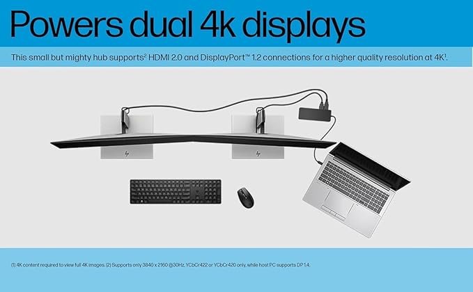 HP Universal USB-C 7-in-1 Multiport Hub Docking Station Bundle w/DKZ Hub 4 USB Ports HDMI 2.0 Display Port 1.2 RJ-45 USB-C Powered No Power Supply w/Single Cable Connection to Any Brand Laptop