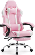 Sweetcrispy Video Game Chair - Ergonomic Lumbar Support Computer Desk with FootrestComfy PU Leather Recliner with Headrest Fixed Up Armrest Height Adjustable with 360° Swivel for Adults Pink