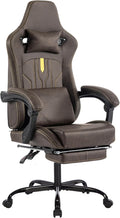 Ergonomic Gaming Chair Racing Style - High Back Gamer Chair with Footrest Adjustable Lumbar Massage Linkage Armrests &amp 90-135° Recline - Leather Computer Game Chair for Adults Brown