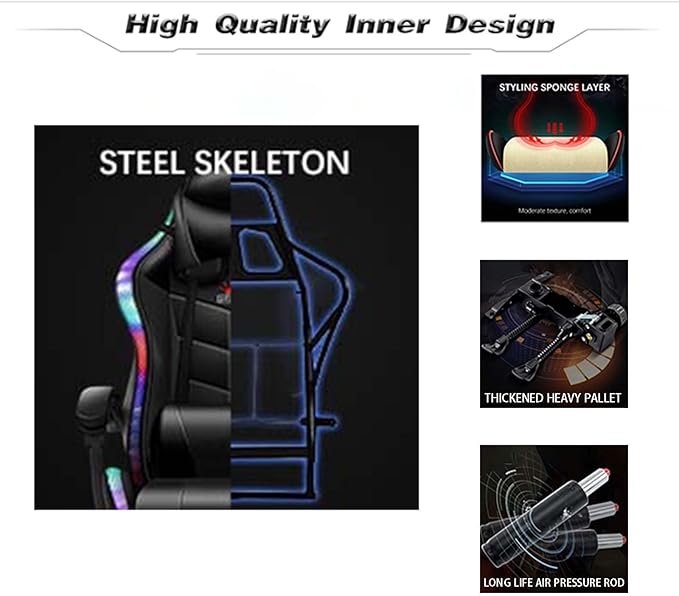 TBQATNTS Adult Computer Chair with FootrestHigh Back Video Gaming ChairErgonomic Video Game Chair with Massagewith Speakers and Led LightsComfortablewith Footrestfor Office Or GamingPink