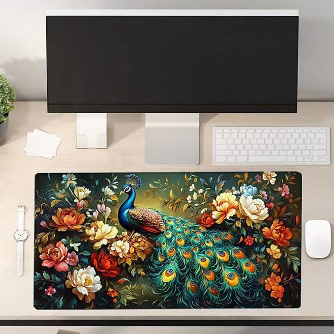 Large Mouse Pad Peacock Desk Mat Color Office Gaming Mouse Pad with Stitched Edges 24x16in Extended Mousepad with Non-Slip Waterproof Rubber Base for PC Laptop Desk Home Office Accessories a-1456