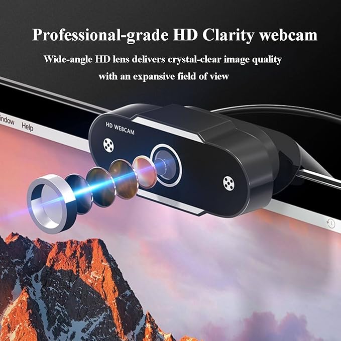 GIZNXBA Webcam for PC with Auto Light Correction Noise-Reducing Wide Field of View Plug &amp Play USB Webcam for Laptop Desktop Streaming(1080p)