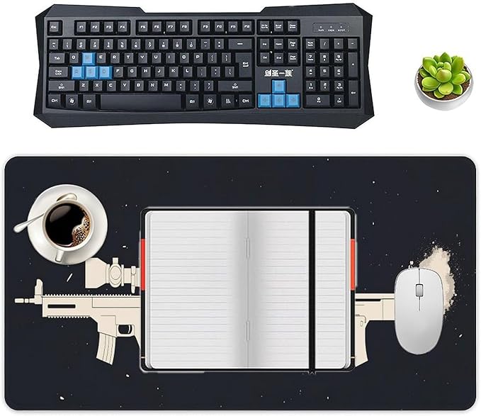 Handgun Mouse Pad Large Desk Mat Extended Keyboard Mouse Pad with Non-Slip Base and Stitched Edge Mouse Mat Desk Pad 30x16 Mouse Pads for Desk Home Office Gaming