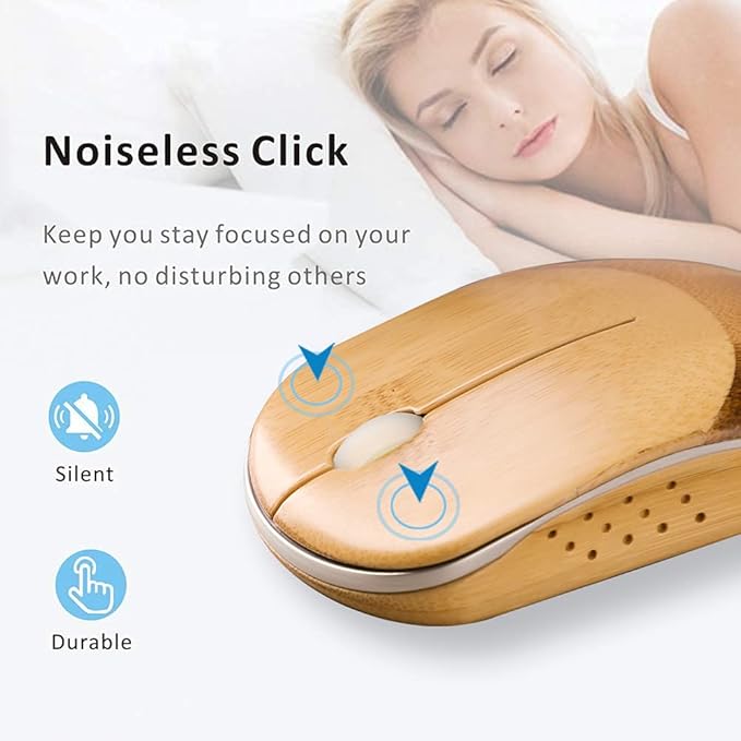 Icemouse Wireless Mouse for Laptop 2.4G Cordless Portable Computer Bamboo Mice Silent Clicking with 4 Adjustable DPI for PC Notebook Desktop MacBook with USB Ports