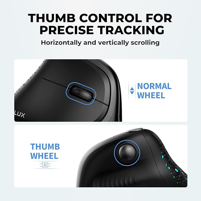 DELUX Seeker Ergonomic Mouse Wireless Vertical Mouse with OLED Screen 6 Buttons&ampThumb Wheel Function Silent Click Up to 7200DPI Programmable Rechargeable BT/2.4G/Wired RGB Light(M618XSD-Bl