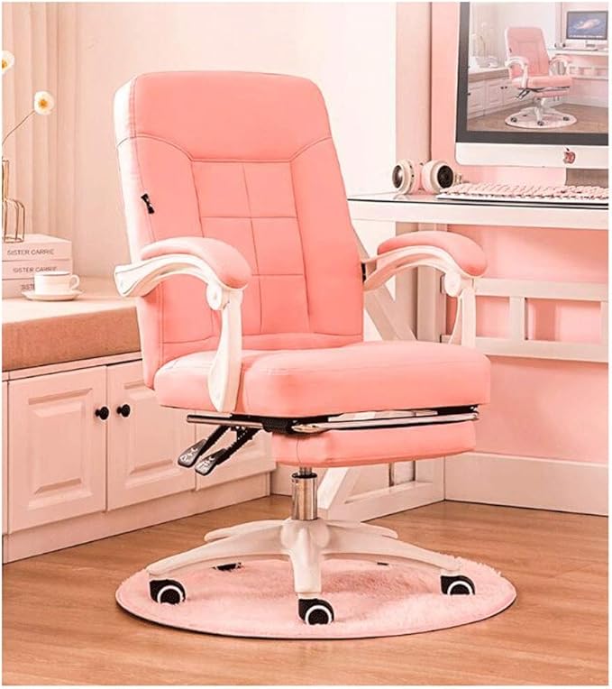 YYDS Chair Fashion Gaming Chair Girls Executive Ergonomic Home Office Live Esports Chair High-Back Swivel Chair with Fixed Armrest Ergonomically (Color : Beige Size : Nylon feet)