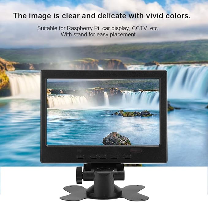 Hilitand 7 inch LCD Monitor 16:9 800:1 1024x600 250cd/m² LED Backlight Widescreen 1080P HD Monitor Mini Screen w/SpeakerSupport HDMI/VGA/AVfor/Car Display/CCTV(US)