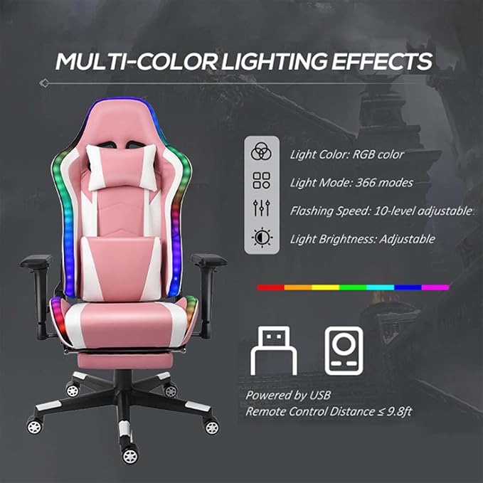 TBQATNTS Ergonomic Massage Gaming Chair with SpeakersGaming Chair Massage with Led RGB Lights and Footrest7-Point Massage Gaming Chair for Adultswith FootrestAdjustable Armrest HeightWhite