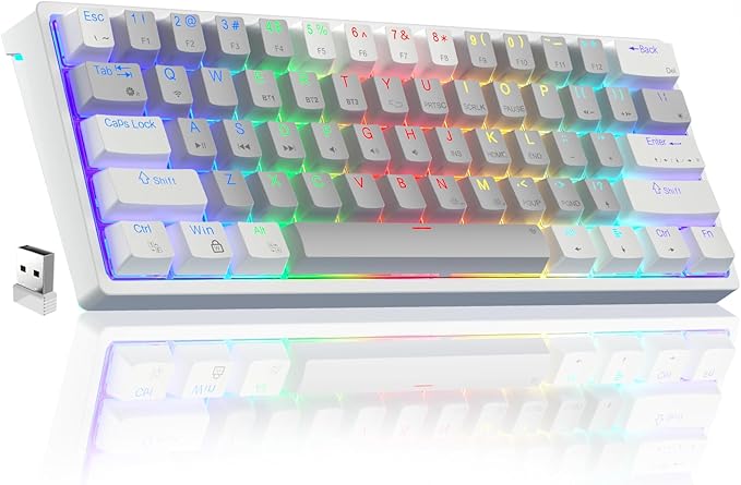 SK961 60% Wireless Gaming Keyboard with Triple Mode BT5.0/2.4GHz/USB-C WiredRGB Backlight 61 Keys Wireless 60% Keyboard Hot Swappable Mechanical KeyboardRed Switch