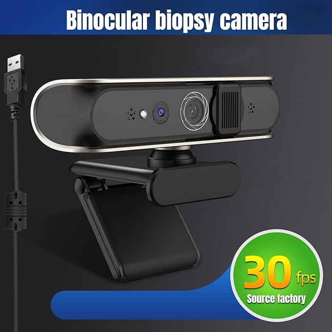 USB Cord WindowsHello Facials Recognition Camera with 1080P and Noise Canceling Microphones