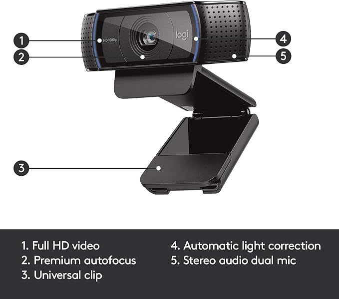 Logitech HD Pro Webcam C920 Widescreen Video Calling and Recording 1080p Camera Desktop or Laptop Webcam