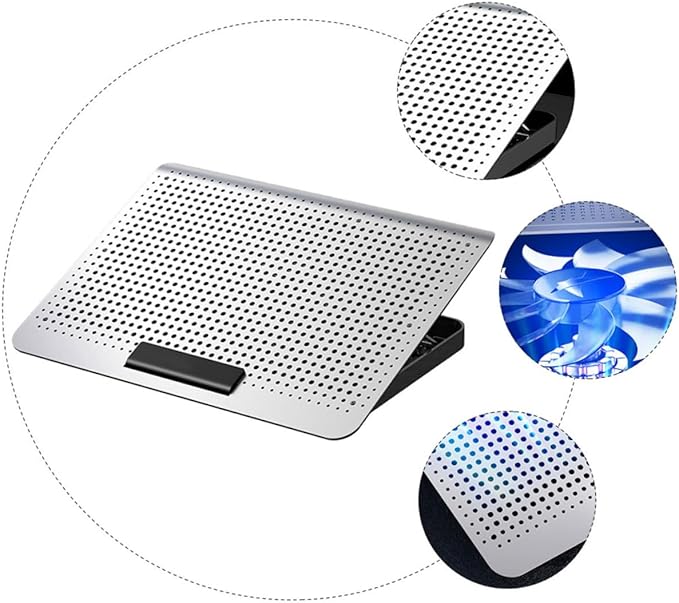 Gatuida Aluminum Laptop Radiator Cooling Stand with Quiet Exhaust Fan Adjustable Height Computer Rack for Home Office School Use Ergonomic Notebook Cooler with Enhanced Airflow and Stable