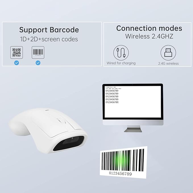 New Wireless Mouse Barcode Scanner 2-in-1 Design 2D Handheld Barcode Scanner with Wireless Mouse Functions for POS SystemStoreSupermarket Warehouse.(Black)