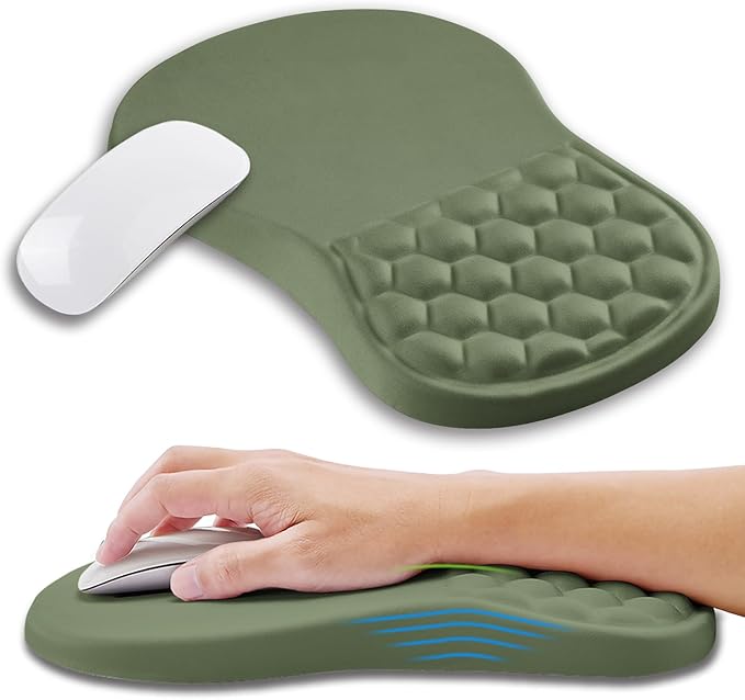 Ergonomic Mouse Pad Wrist Support with Memory Foam Massage Bulge Carpal Tunnel Pain Relief Mousepad Wrist Rest for Mouse(12x8 inchOlive Green)