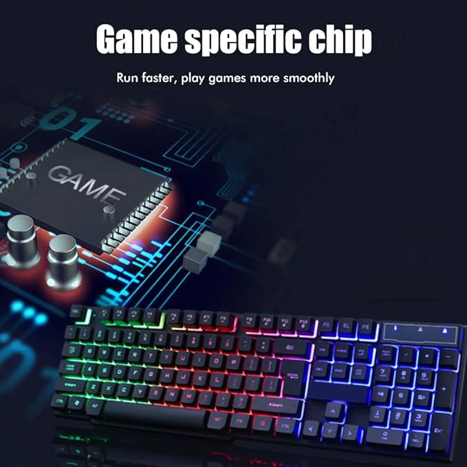 LED Backlit Gaming Keyboard and Mouse Combo for PC Desktop Laptop Colorful Glowing Mouse and Fast Response Velocity (White)