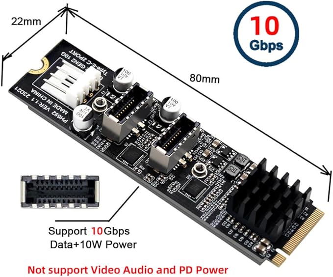 Xiwai 5Gbps USB 3.1 Type-E to USB 3.0 19/20Pin Dual Ports Splitter HUB 10Gbps USB 3.1 Type-E Front Panel Socket to NVME NGFF M-Key Express Card Adapter for Motherboard (NVME to USB3.1 Type-E+Type-E)