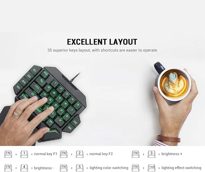 OneHanded Mechanical Gaming Keyboard RGB Blacklight Mechanical Keyboard 35-Key Portable Wired USB Gaming Keyboard with Macro Definition Function
