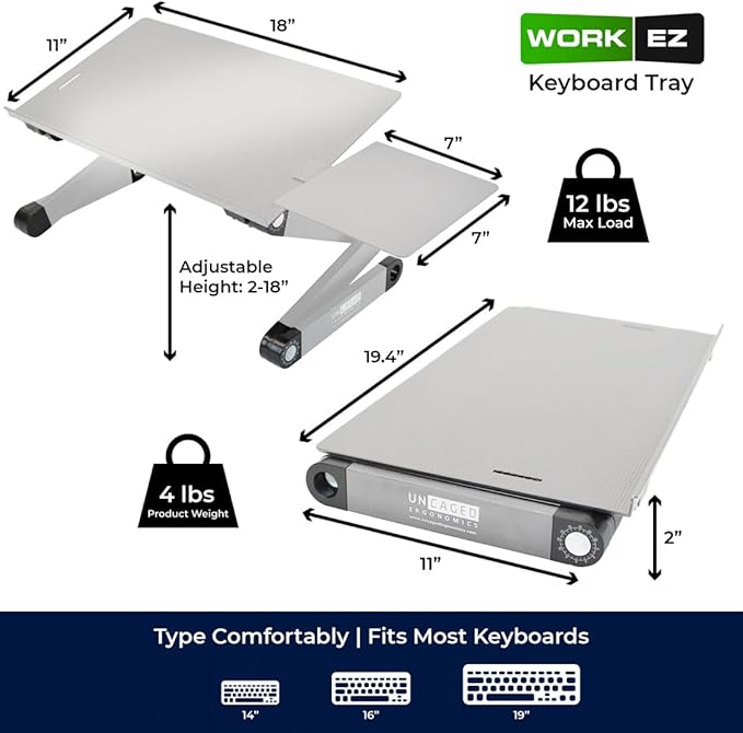 Uncaged Ergonomics Adjustable Keyboard Tray Silver Keyboard Tray Ergonomic Wrist Support Portable Universal Aluminum