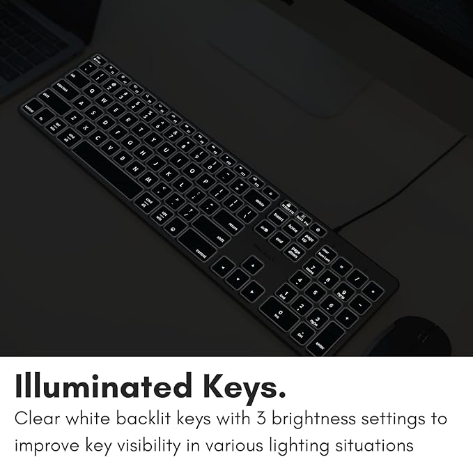 Macally Wired Keyboard for Mac with USB Hub (2X USB-A / 1x USB-C) - Compatible Backlit Apple Keyboard with Dual Interface - Auto OS Detection for Mac MacBook Pro/Air iMac PC Android iPad iOS